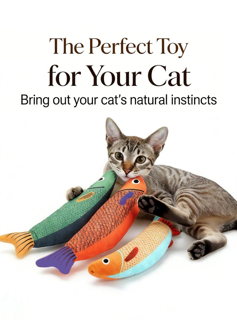 لعبة قطط، لعبة قطط ثلاثية القطع على شكل سمكة واقعية، ناعمة ومتينة. لعبة قطط تفاعلية داخلية، تشجع القطط الصغيرة على ممارسة الرياضة. لعبة نبتة القطط مصنوعة من خامة الخيش المتينة، مثالية للمضغ. - Image 1